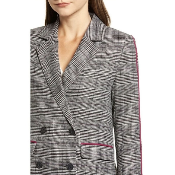 Chriselle Lim Collection Bianca Piped Houndstooth Blazer Grey Women's Small - Picture 4 of 10